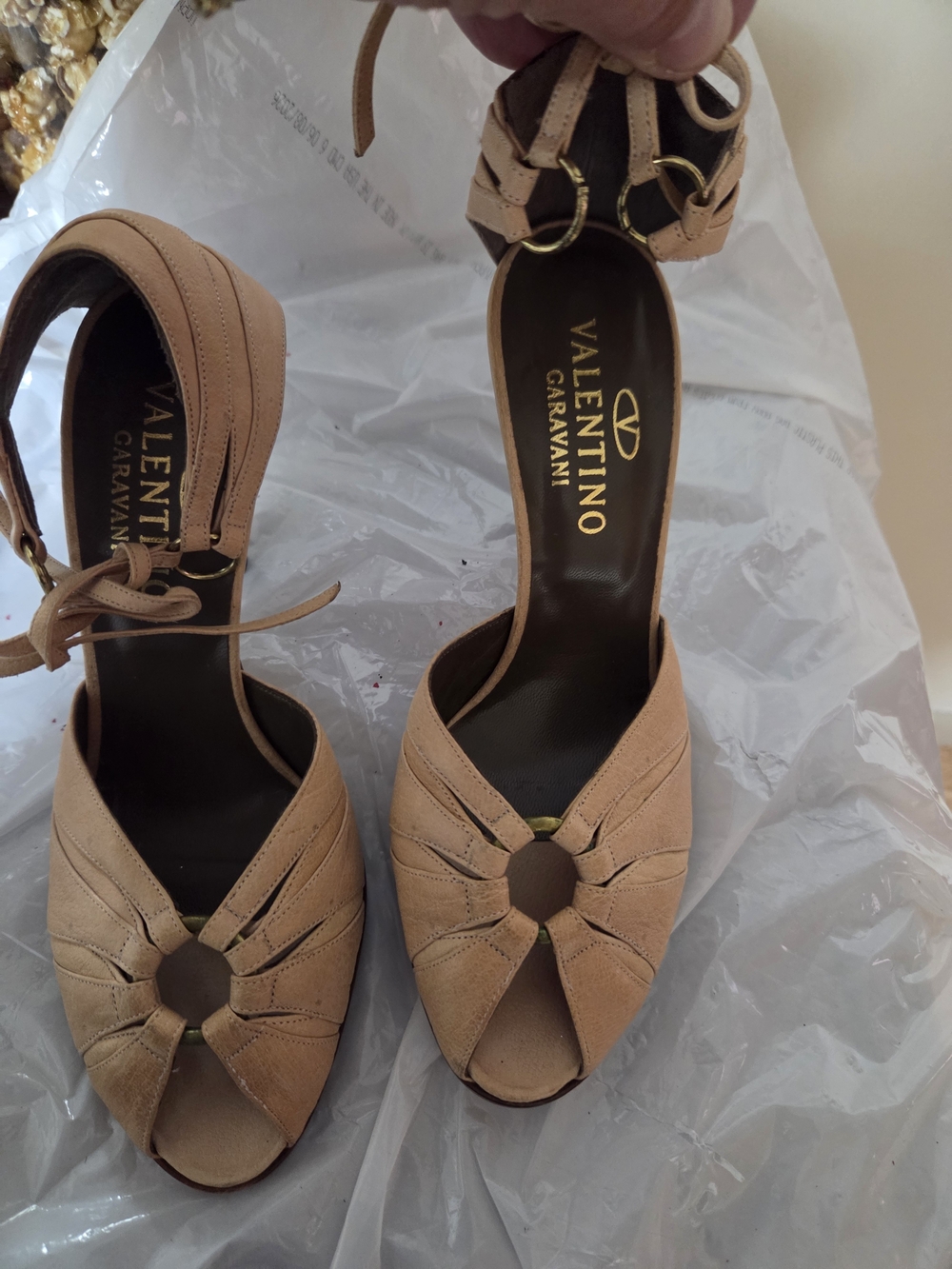 Valentino Garavani Women's Tan Suede Open-Toe Heels